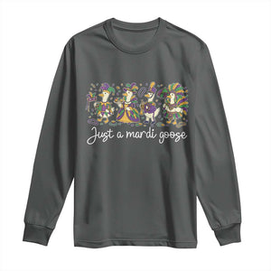 Goose Mardi Gras Long Sleeve Shirt Funny Just A Mardi Goose New Orleans Carnival TS11 Dark Heather Print Your Wear