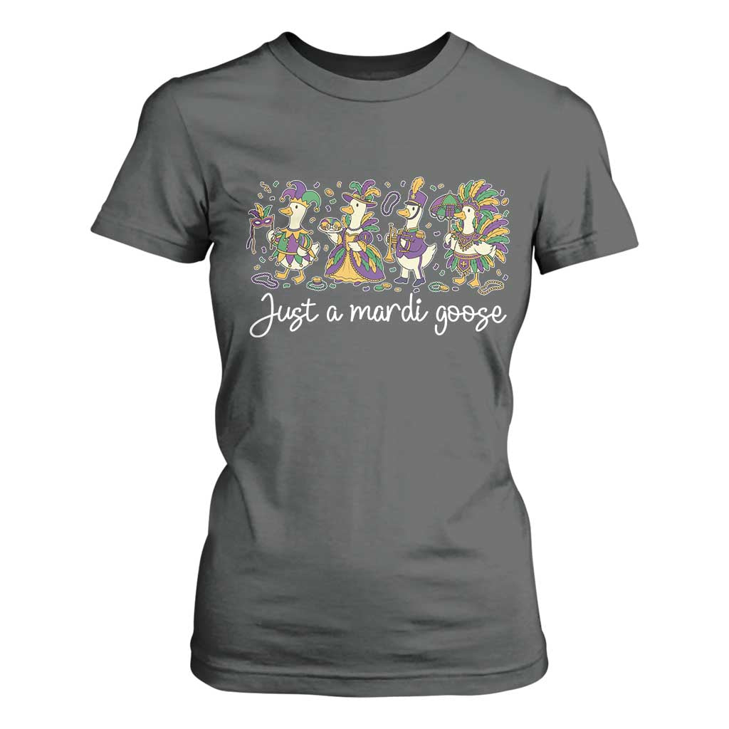 Goose Mardi Gras T Shirt For Women Funny Just A Mardi Goose New Orleans Carnival TS11 Dark Heather Print Your Wear