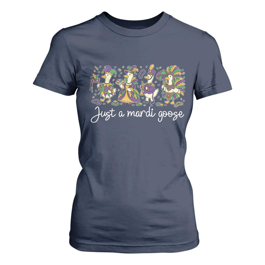 Goose Mardi Gras T Shirt For Women Funny Just A Mardi Goose New Orleans Carnival TS11 Navy Print Your Wear
