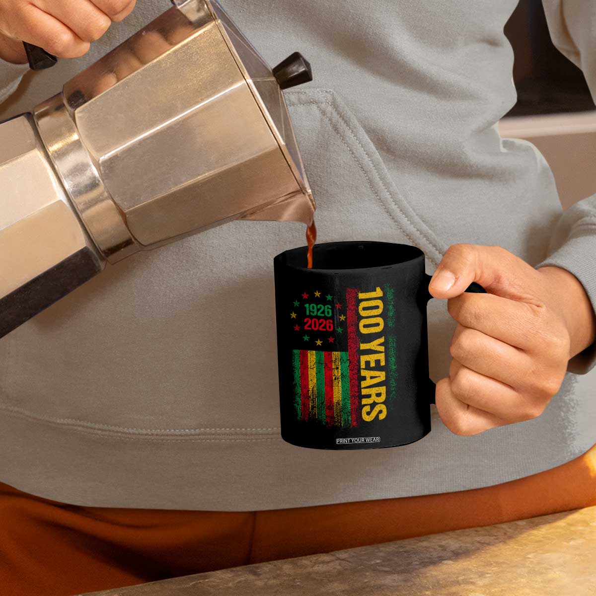 100 Years Of Black History Month Coffee Mug African American Centennial Milestone American Flag TS11 Print Your Wear