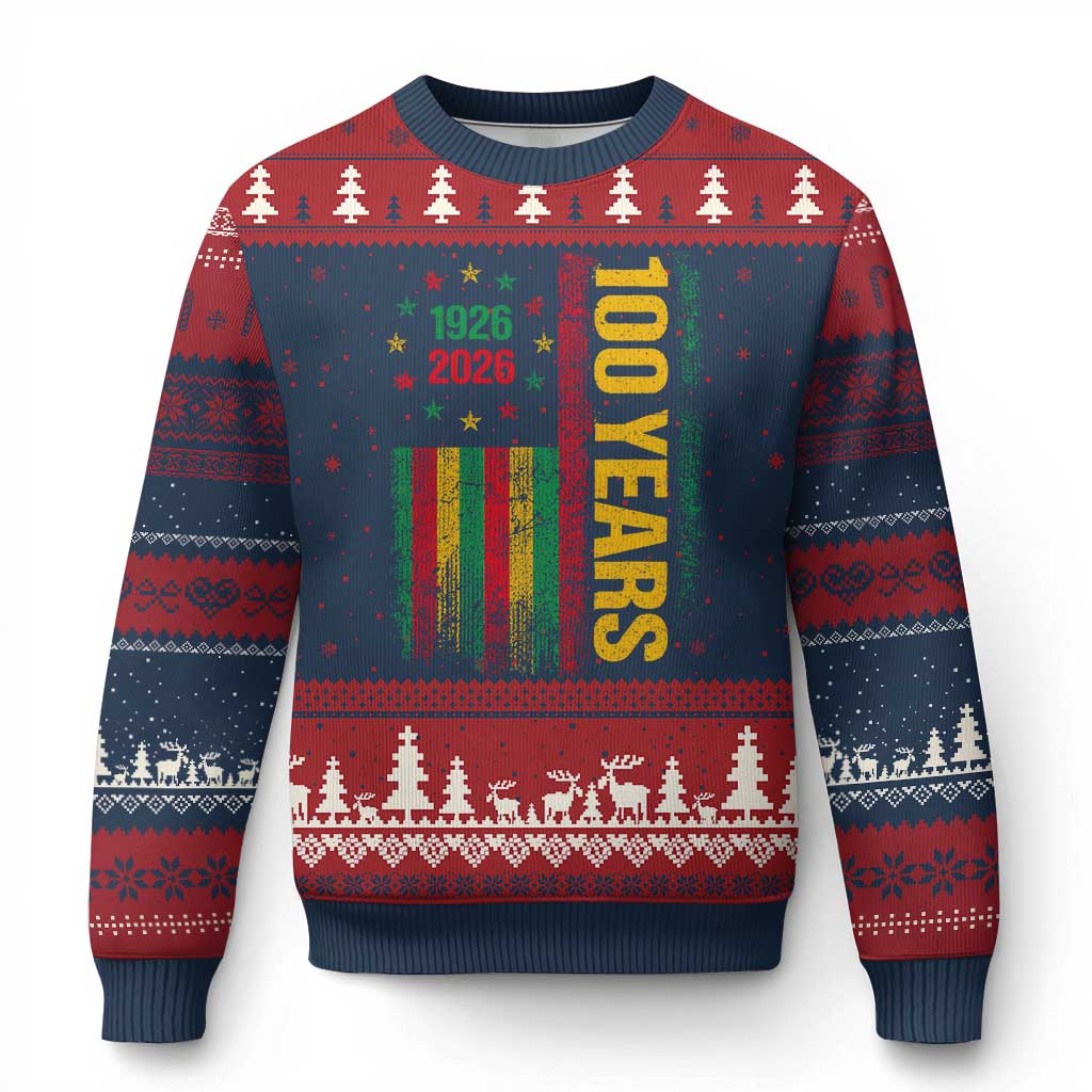 100 Years Of Black History Month Ugly Christmas Sweater African American Centennial Milestone American Flag TS11 Navy Red Print Your Wear
