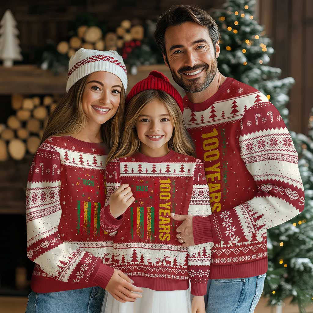 100 Years Of Black History Month Ugly Christmas Sweater African American Centennial Milestone American Flag TS11 Red Beige Print Your Wear