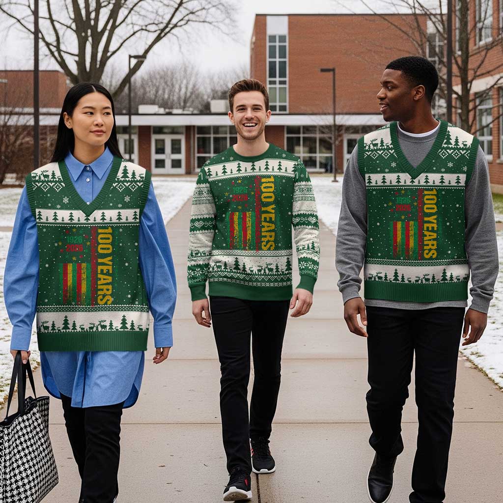 100 Years Of Black History Month V-Neck Knit Sweater Vest African American Centennial Milestone American Flag TS11 Forest Green Beige Print Your Wear