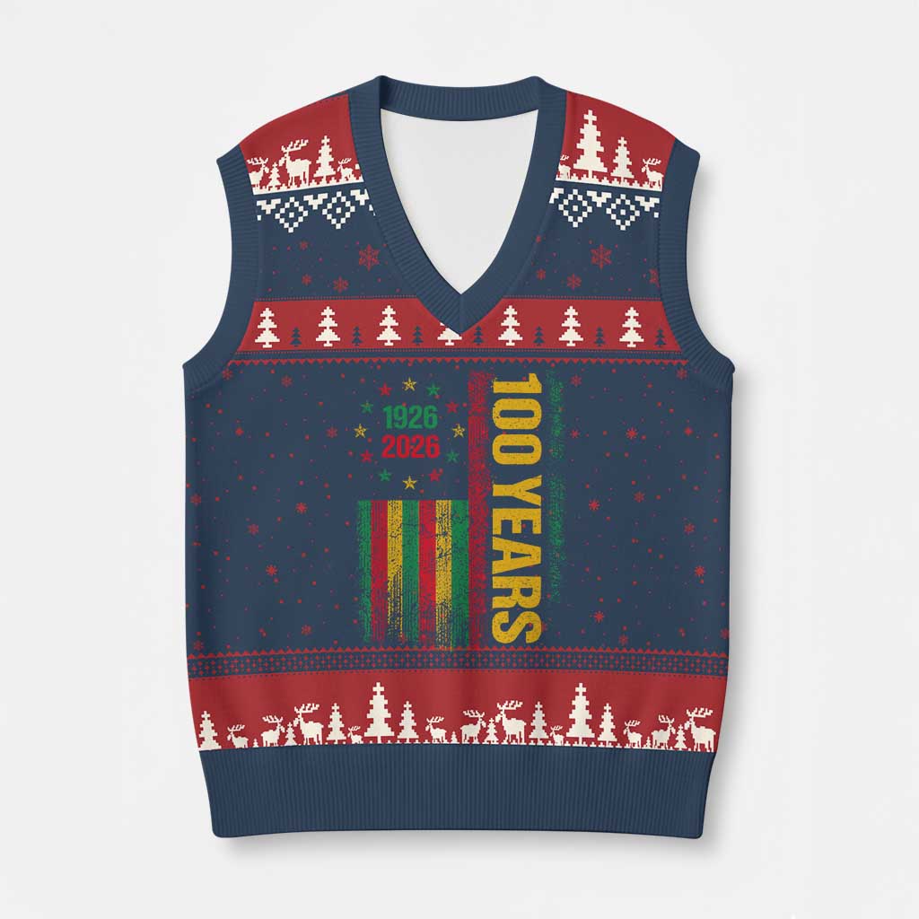 100 Years Of Black History Month V-Neck Knit Sweater Vest African American Centennial Milestone American Flag TS11 Navy Red Print Your Wear