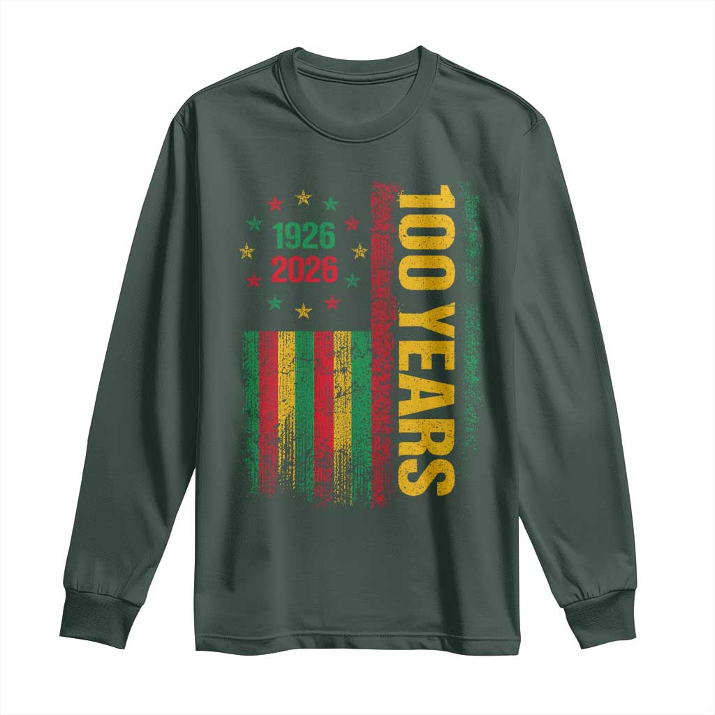 100 Years Of Black History Month Long Sleeve Shirt African American Centennial Milestone American Flag TS11 Dark Forest Green Print Your Wear