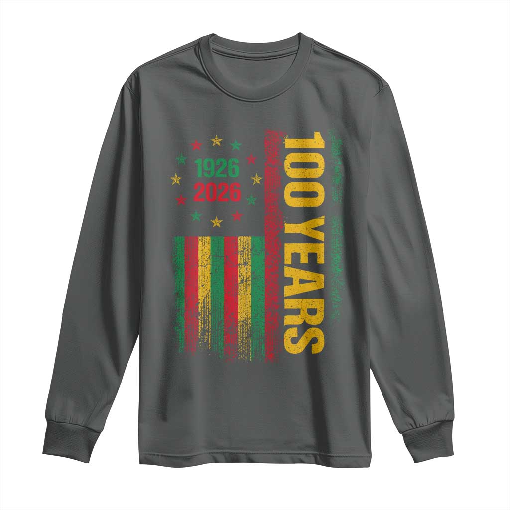 100 Years Of Black History Month Long Sleeve Shirt African American Centennial Milestone American Flag TS11 Dark Heather Print Your Wear
