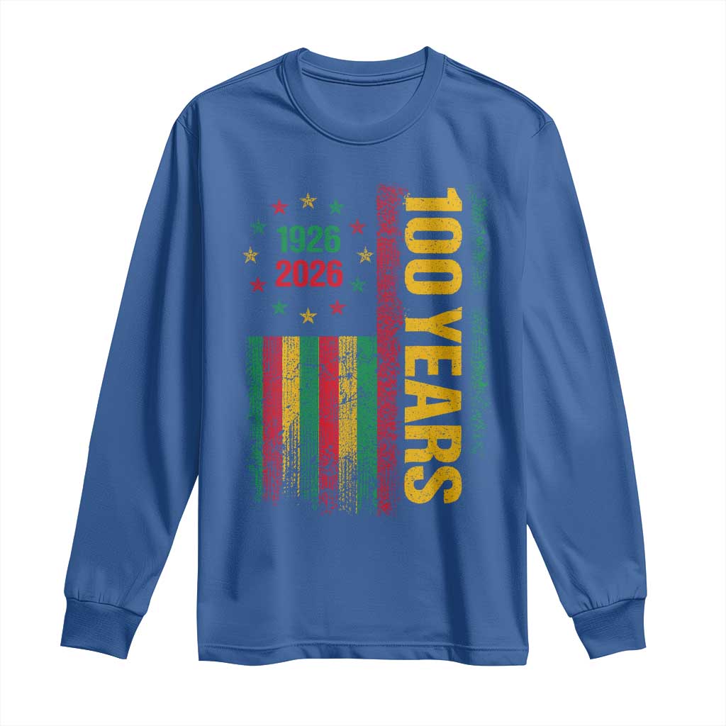 100 Years Of Black History Month Long Sleeve Shirt African American Centennial Milestone American Flag TS11 Royal Blue Print Your Wear