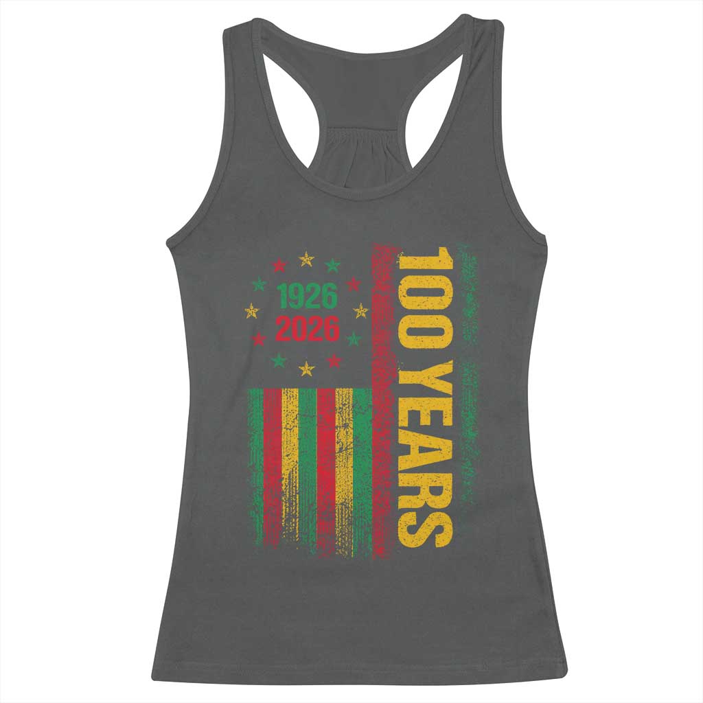 100 Years Of Black History Month Racerback Tank Top African American Centennial Milestone American Flag TS11 Dark Heather Print Your Wear