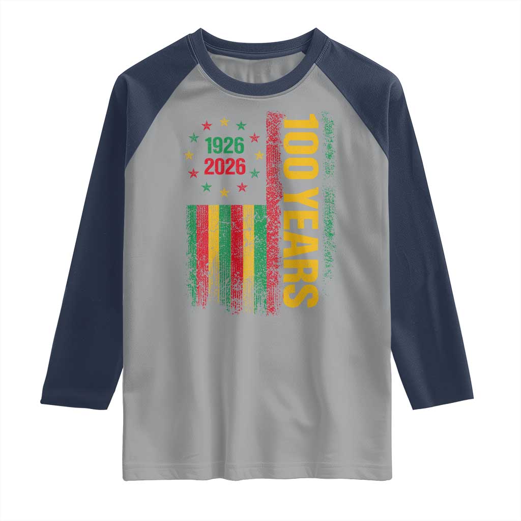 100 Years Of Black History Month Raglan Shirt African American Centennial Milestone American Flag TS11 Sport Gray Navy Print Your Wear