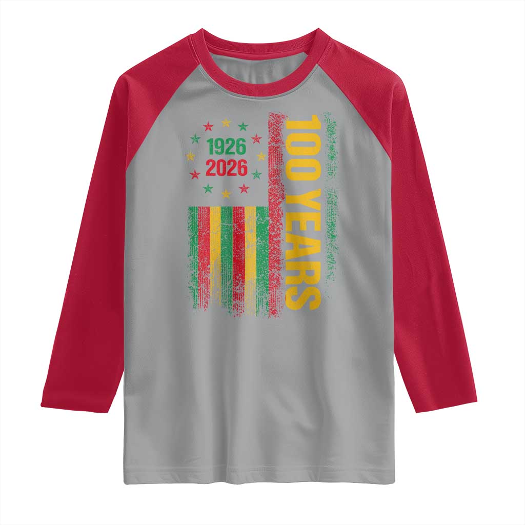 100 Years Of Black History Month Raglan Shirt African American Centennial Milestone American Flag TS11 Sport Gray Red Print Your Wear