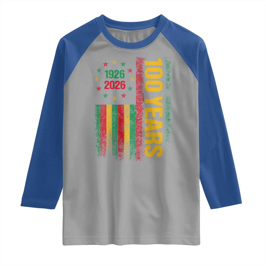 100 Years Of Black History Month Raglan Shirt African American Centennial Milestone American Flag TS11 Sport Gray Royal Print Your Wear