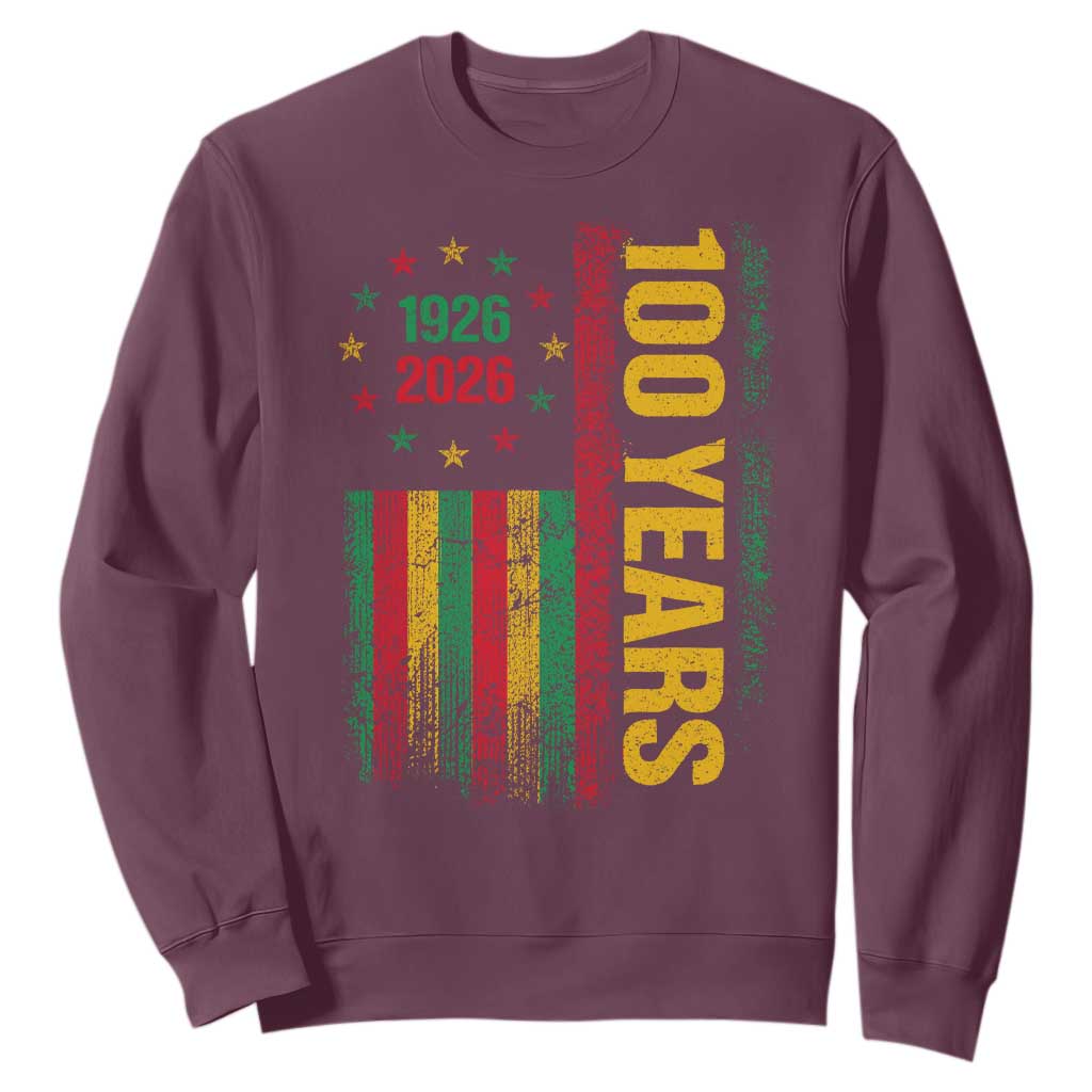 100 Years Of Black History Month Sweatshirt African American Centennial Milestone American Flag TS11 Maroon Print Your Wear