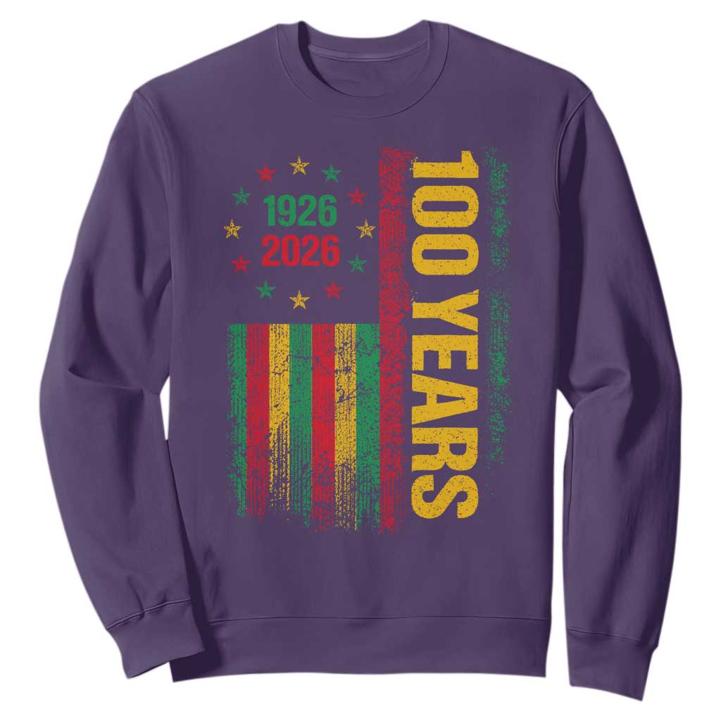 100 Years Of Black History Month Sweatshirt African American Centennial Milestone American Flag TS11 Purple Print Your Wear