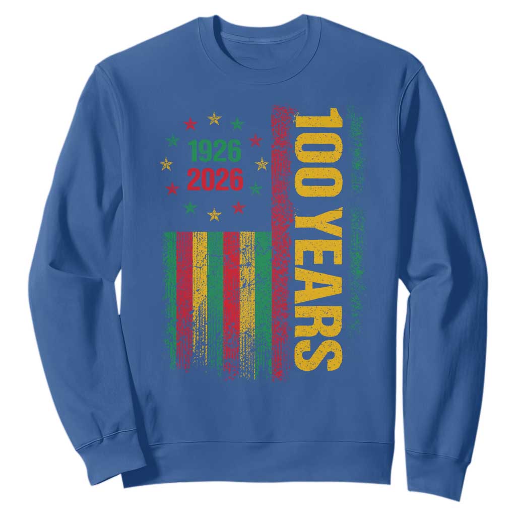 100 Years Of Black History Month Sweatshirt African American Centennial Milestone American Flag TS11 Royal Blue Print Your Wear