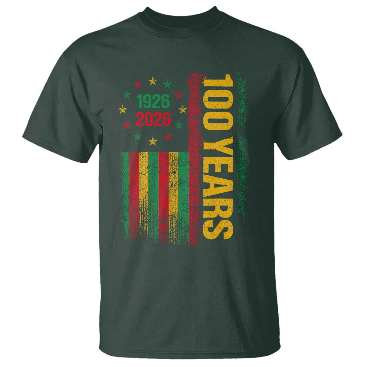 100 Years Of Black History Month T Shirt African American Centennial Milestone American Flag TS11 Dark Forest Green Print Your Wear