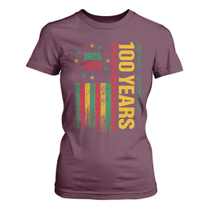 100 Years Of Black History Month T Shirt For Women African American Centennial Milestone American Flag TS11 Maroon Print Your Wear