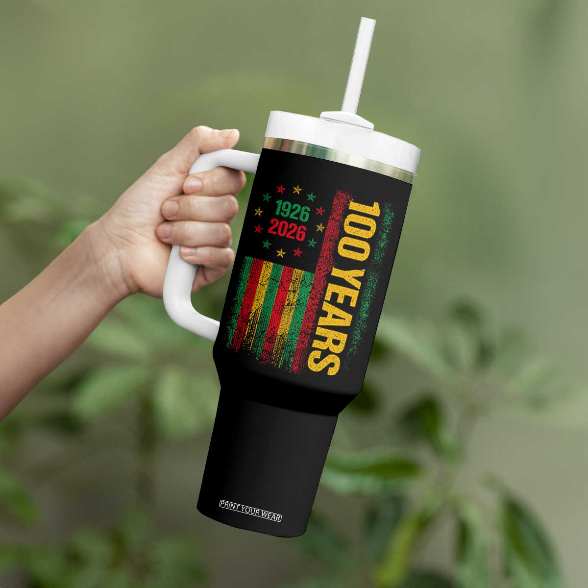 100 Years Of Black History Month Tumbler With Handle African American Centennial Milestone American Flag TS11 Print Your Wear