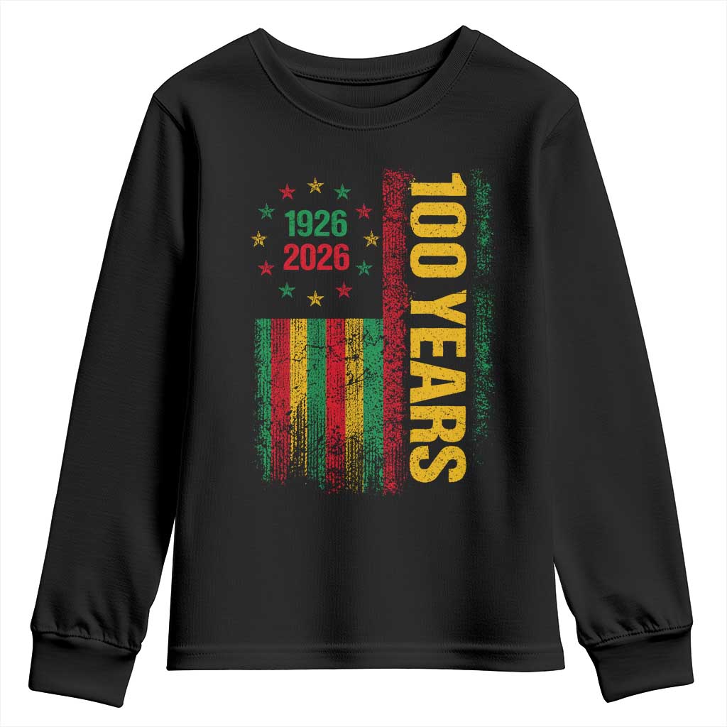 100 Years Of Black History Month Youth Sweatshirt African American Centennial Milestone American Flag TS11 Black Print Your Wear