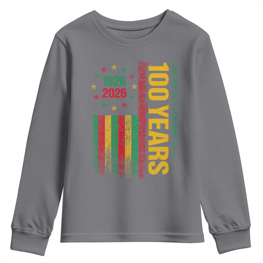 100 Years Of Black History Month Youth Sweatshirt African American Centennial Milestone American Flag TS11 Charcoal Print Your Wear