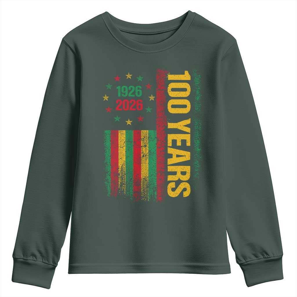 100 Years Of Black History Month Youth Sweatshirt African American Centennial Milestone American Flag TS11 Dark Forest Green Print Your Wear