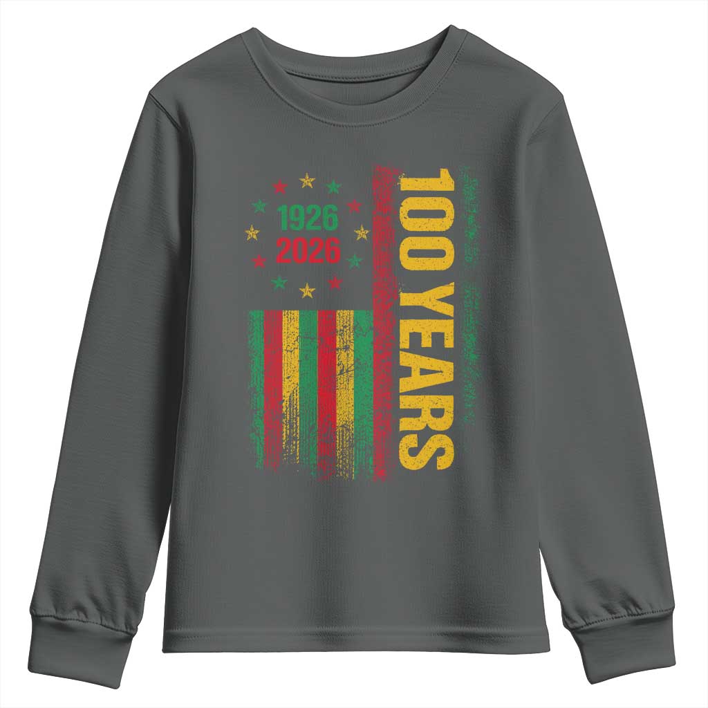 100 Years Of Black History Month Youth Sweatshirt African American Centennial Milestone American Flag TS11 Dark Heather Print Your Wear