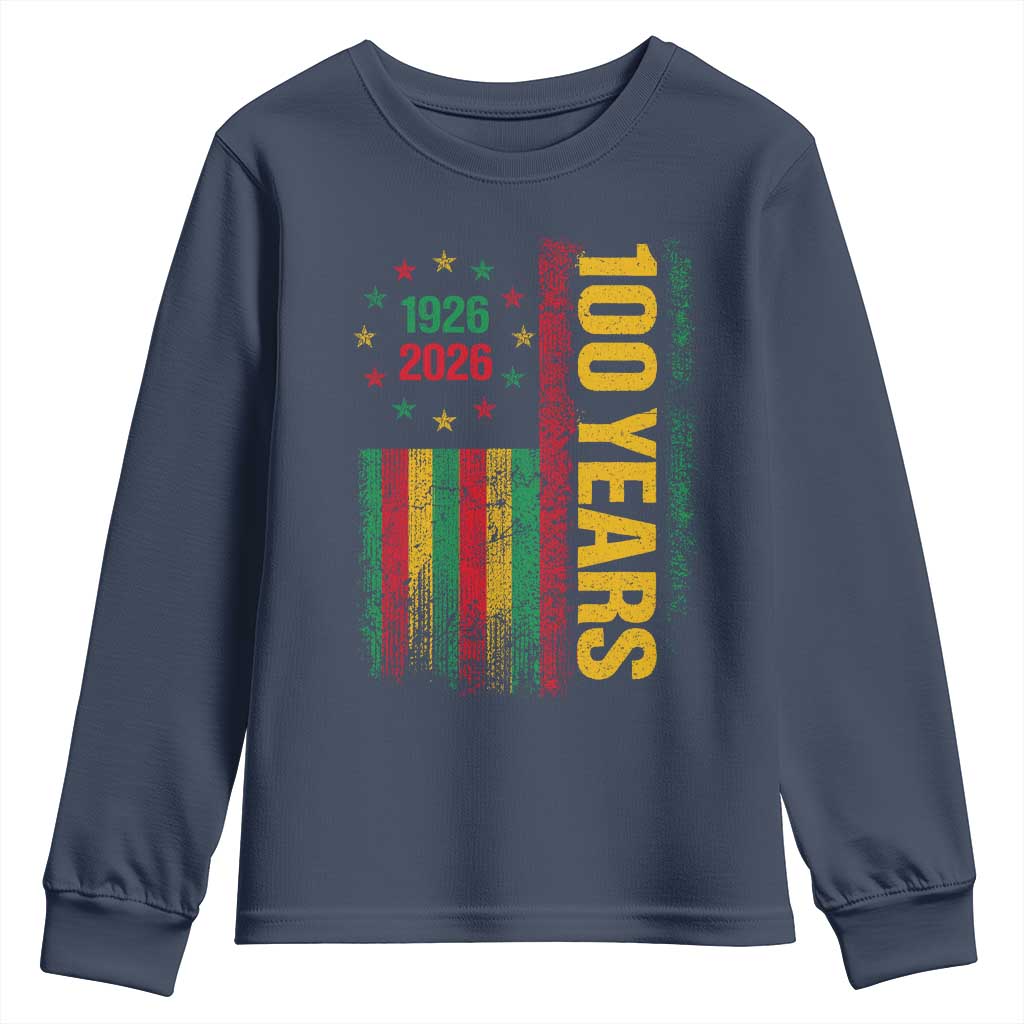 100 Years Of Black History Month Youth Sweatshirt African American Centennial Milestone American Flag TS11 Navy Print Your Wear