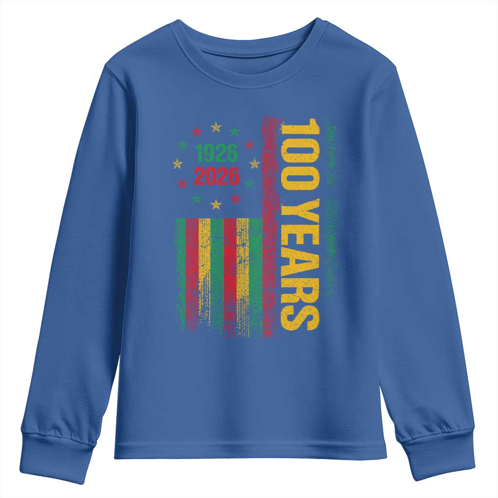 100 Years Of Black History Month Youth Sweatshirt African American Centennial Milestone American Flag TS11 Royal Blue Print Your Wear