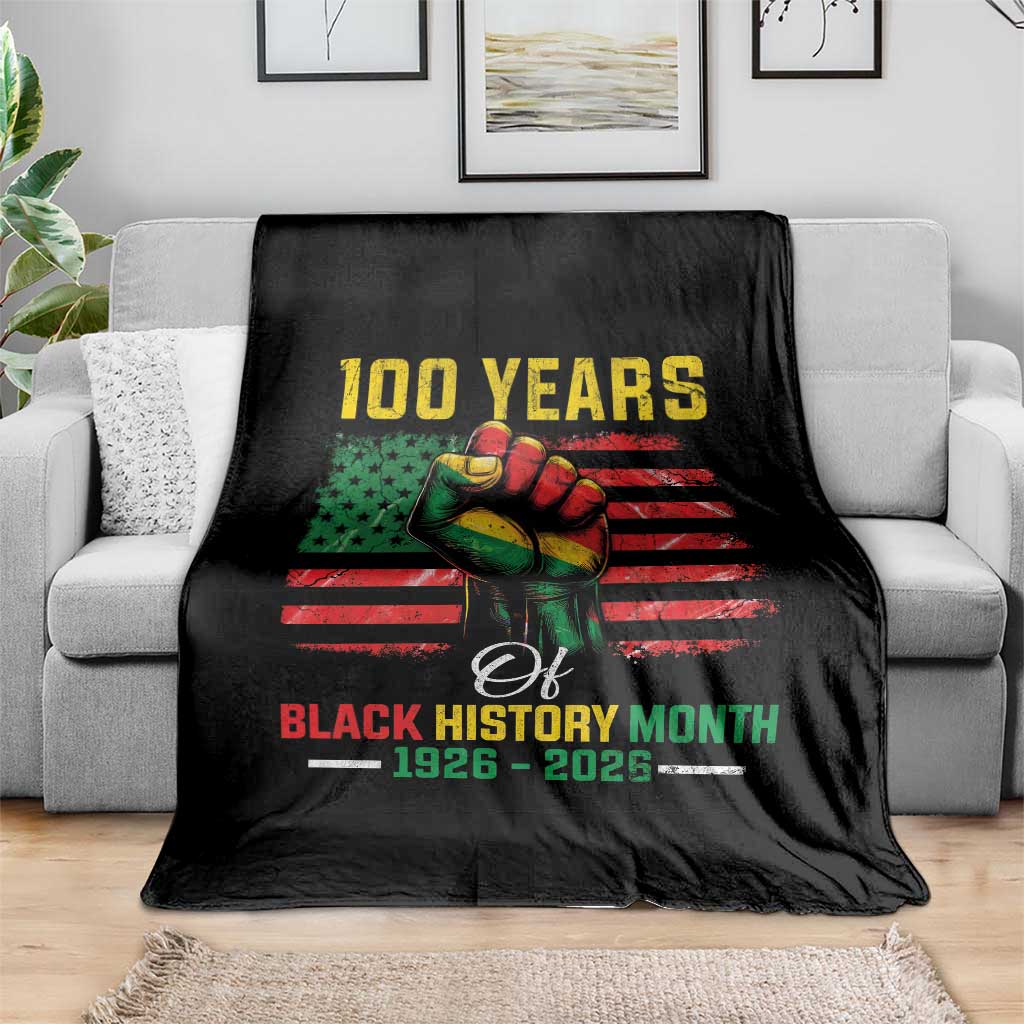 100 Years Of Black History Month Throw Blanket Hand Fist African American Milestone American Flag TS11 Print Your Wear