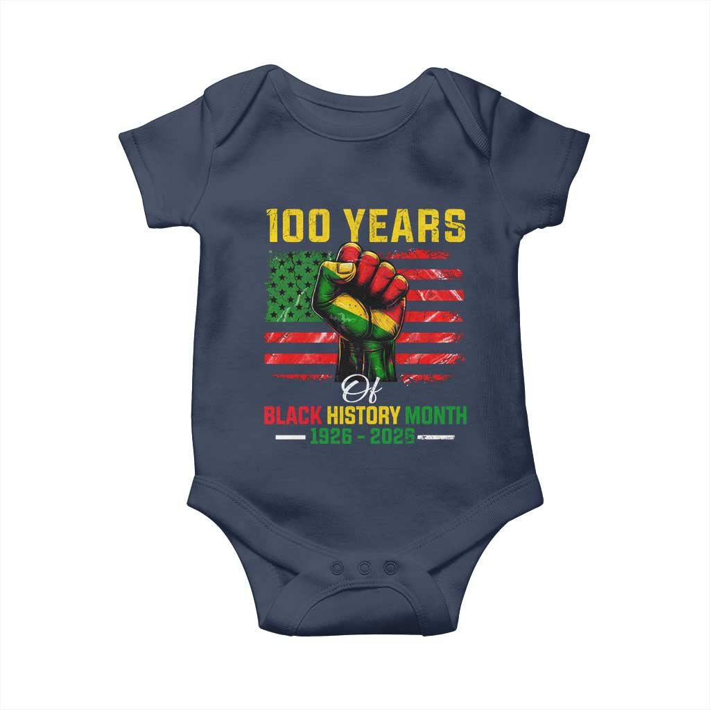 100 Years Of Black History Month Baby Onesie Hand Fist African American Milestone American Flag TS11 Navy Print Your Wear
