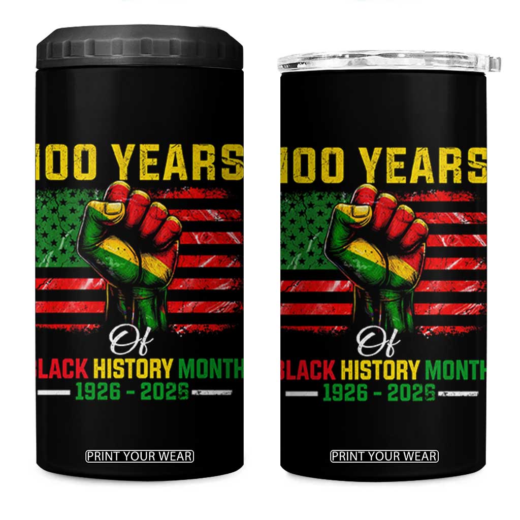 100 Years Of Black History Month 4 in 1 Can Cooler Tumbler Hand Fist African American Milestone American Flag TS11 One Size: 16 oz Black Print Your Wear