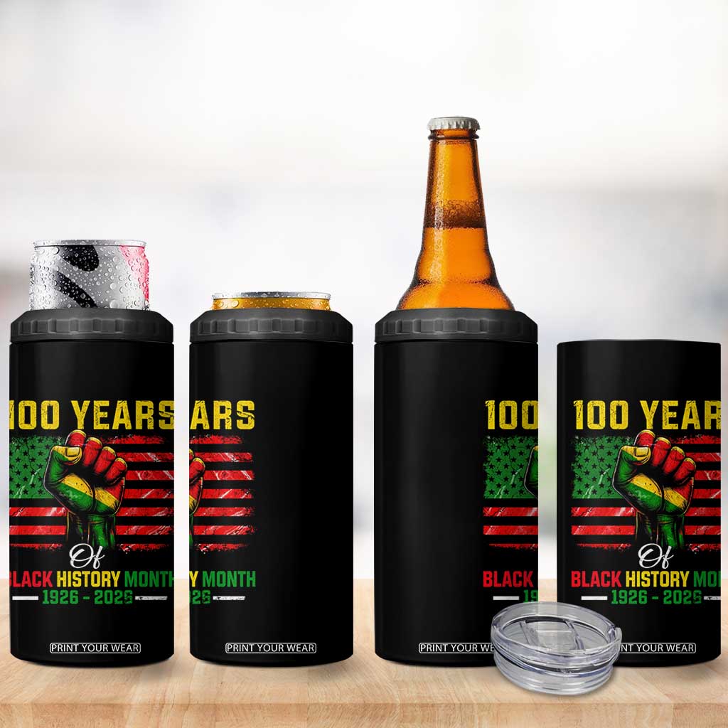 100 Years Of Black History Month 4 in 1 Can Cooler Tumbler Hand Fist African American Milestone American Flag TS11 Print Your Wear