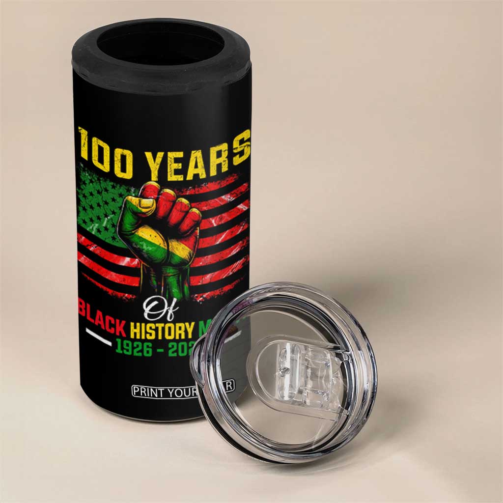 100 Years Of Black History Month 4 in 1 Can Cooler Tumbler Hand Fist African American Milestone American Flag TS11 Print Your Wear