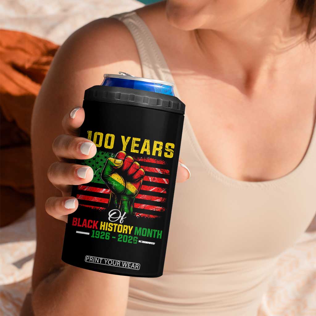 100 Years Of Black History Month 4 in 1 Can Cooler Tumbler Hand Fist African American Milestone American Flag TS11 Print Your Wear