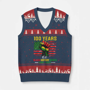 100 Years Of Black History Month V-Neck Knit Sweater Vest Hand Fist African American Milestone American Flag TS11 Navy Red Print Your Wear