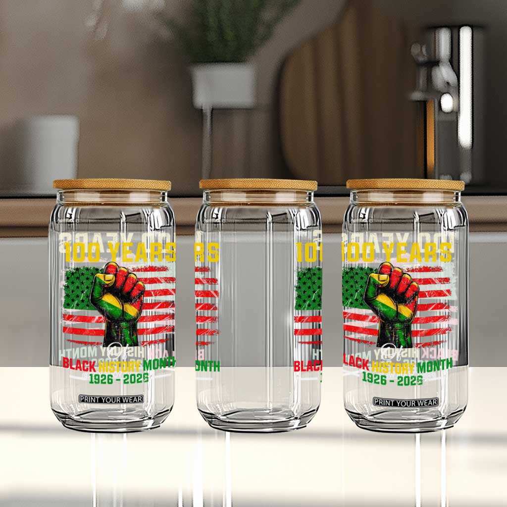 100 Years Of Black History Month Glass Can Hand Fist African American Milestone American Flag TS11 Print Your Wear