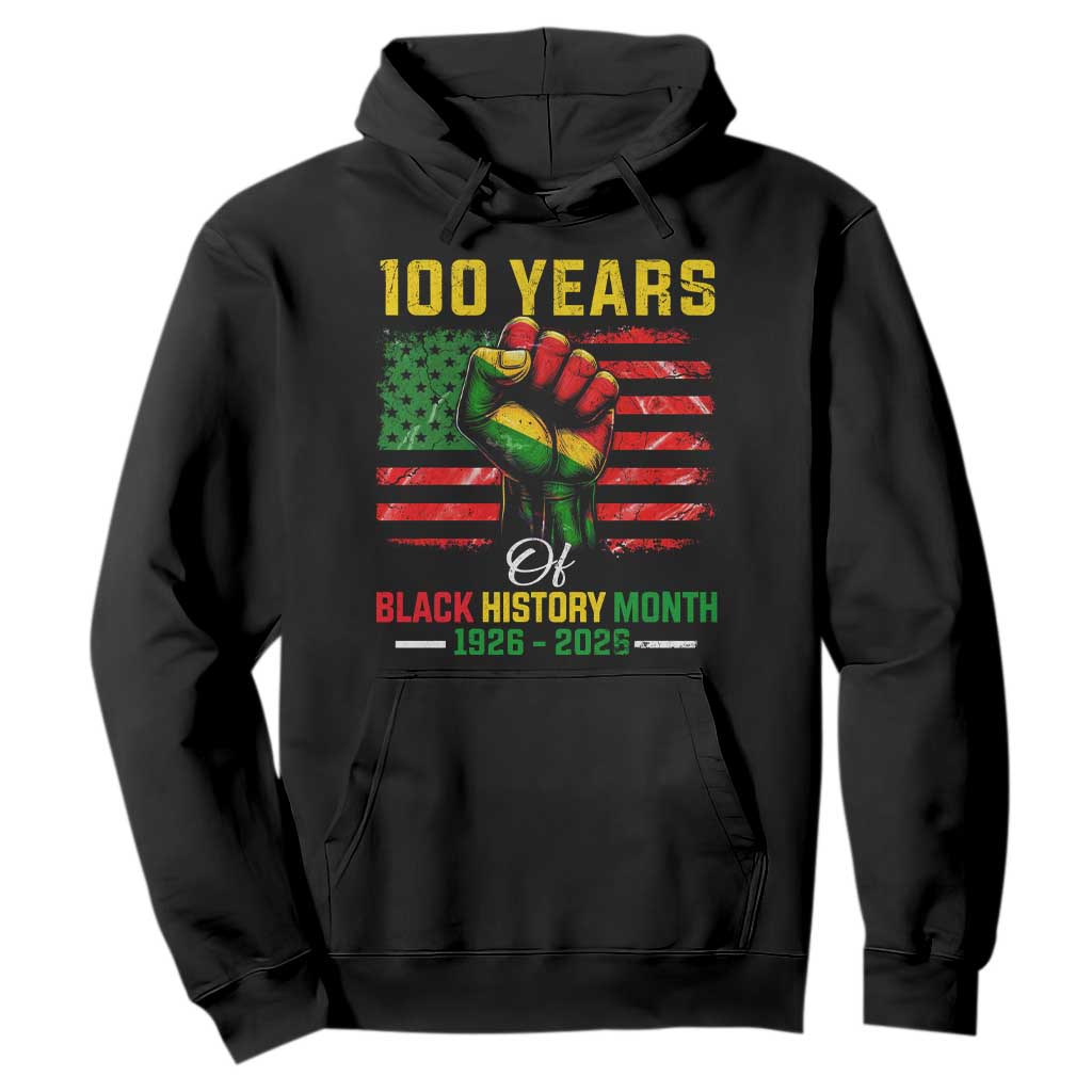 100 Years Of Black History Month Hoodie Hand Fist African American Milestone American Flag TS11 Black Print Your Wear