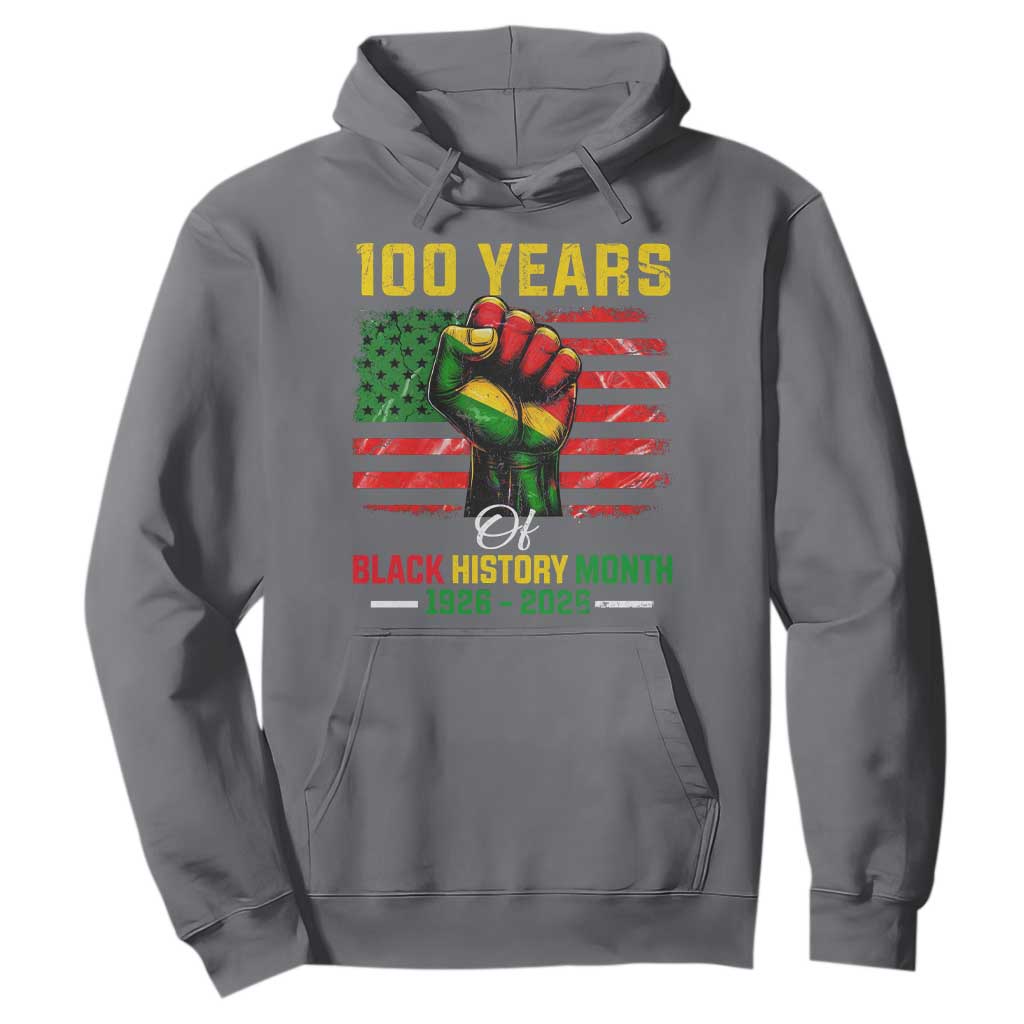 100 Years Of Black History Month Hoodie Hand Fist African American Milestone American Flag TS11 Charcoal Print Your Wear