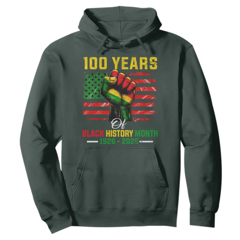 100 Years Of Black History Month Hoodie Hand Fist African American Milestone American Flag TS11 Dark Forest Green Print Your Wear