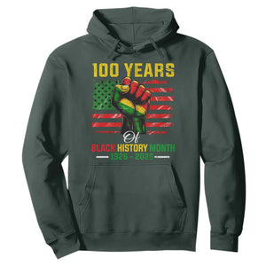 100 Years Of Black History Month Hoodie Hand Fist African American Milestone American Flag TS11 Dark Forest Green Print Your Wear