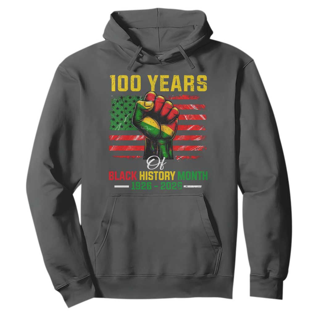 100 Years Of Black History Month Hoodie Hand Fist African American Milestone American Flag TS11 Dark Heather Print Your Wear