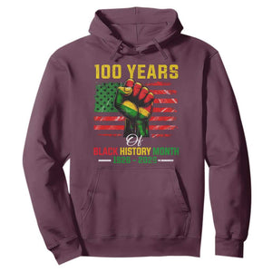 100 Years Of Black History Month Hoodie Hand Fist African American Milestone American Flag TS11 Maroon Print Your Wear