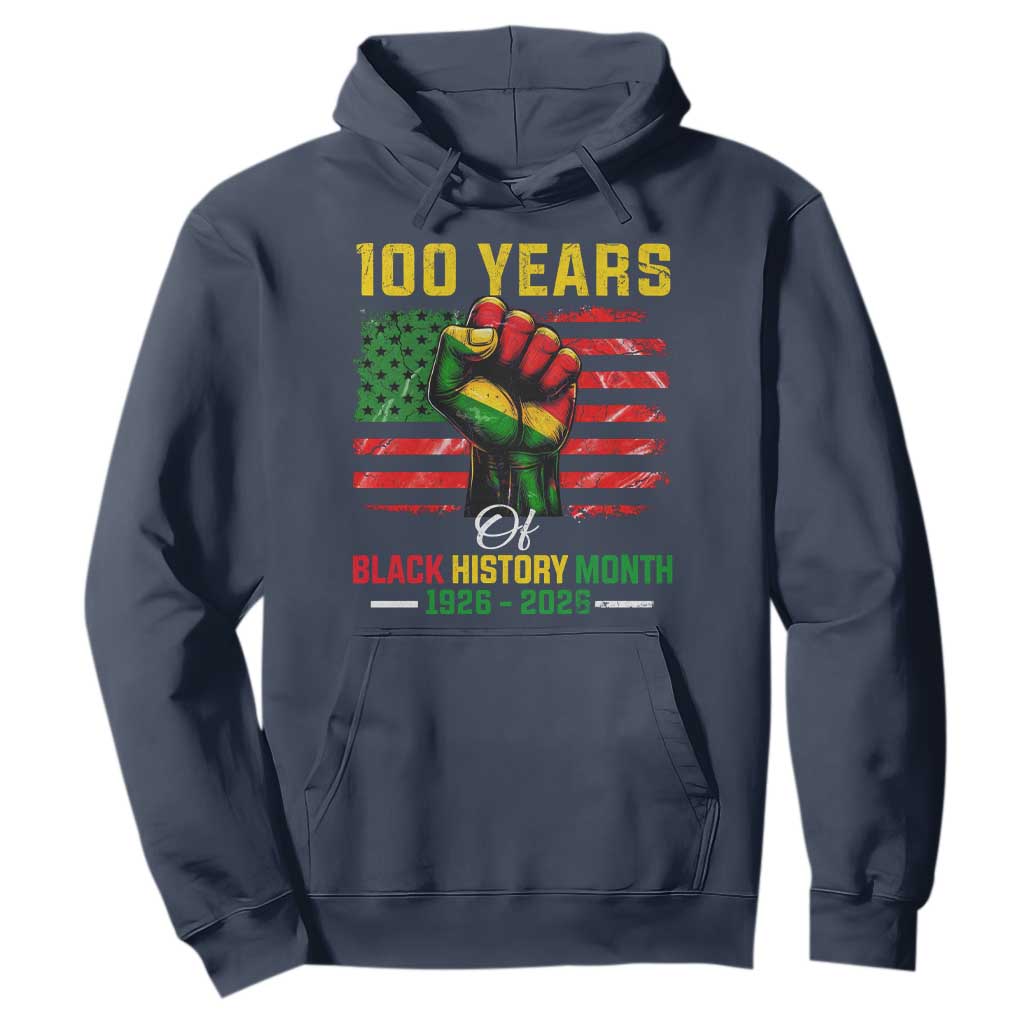 100 Years Of Black History Month Hoodie Hand Fist African American Milestone American Flag TS11 Navy Print Your Wear