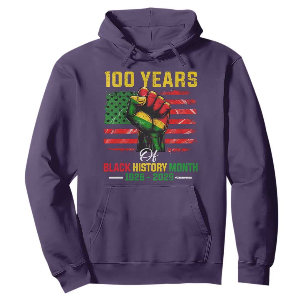 100 Years Of Black History Month Hoodie Hand Fist African American Milestone American Flag TS11 Purple Print Your Wear