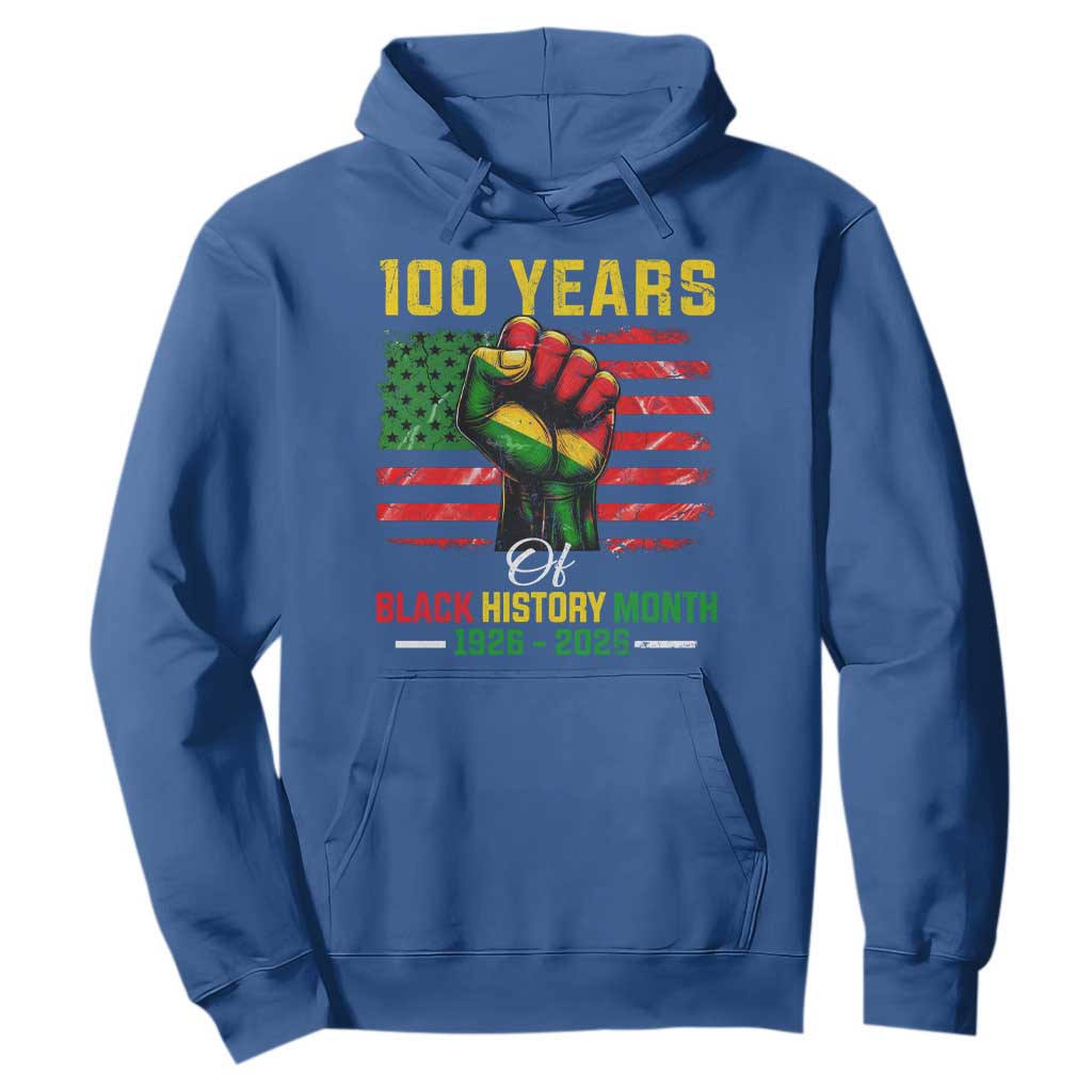 100 Years Of Black History Month Hoodie Hand Fist African American Milestone American Flag TS11 Royal Blue Print Your Wear