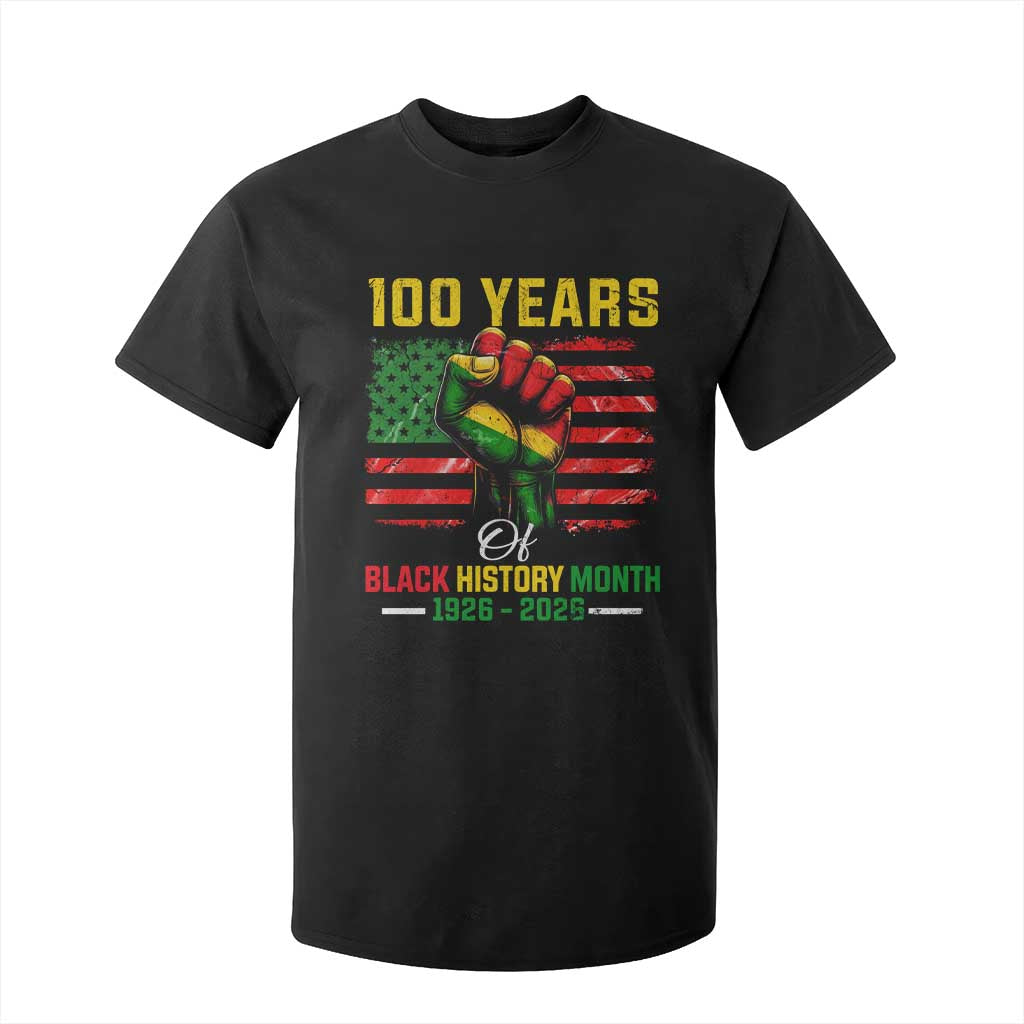 100 Years Of Black History Month T Shirt For Kid Hand Fist African American Milestone American Flag TS11 Black Print Your Wear