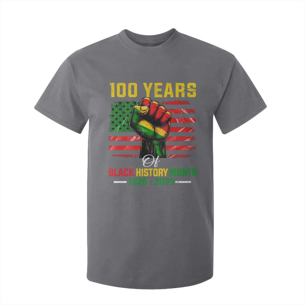 100 Years Of Black History Month T Shirt For Kid Hand Fist African American Milestone American Flag TS11 Charcoal Print Your Wear