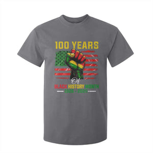 100 Years Of Black History Month T Shirt For Kid Hand Fist African American Milestone American Flag TS11 Charcoal Print Your Wear