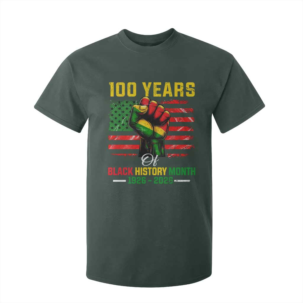 100 Years Of Black History Month T Shirt For Kid Hand Fist African American Milestone American Flag TS11 Dark Forest Green Print Your Wear