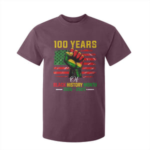 100 Years Of Black History Month T Shirt For Kid Hand Fist African American Milestone American Flag TS11 Maroon Print Your Wear