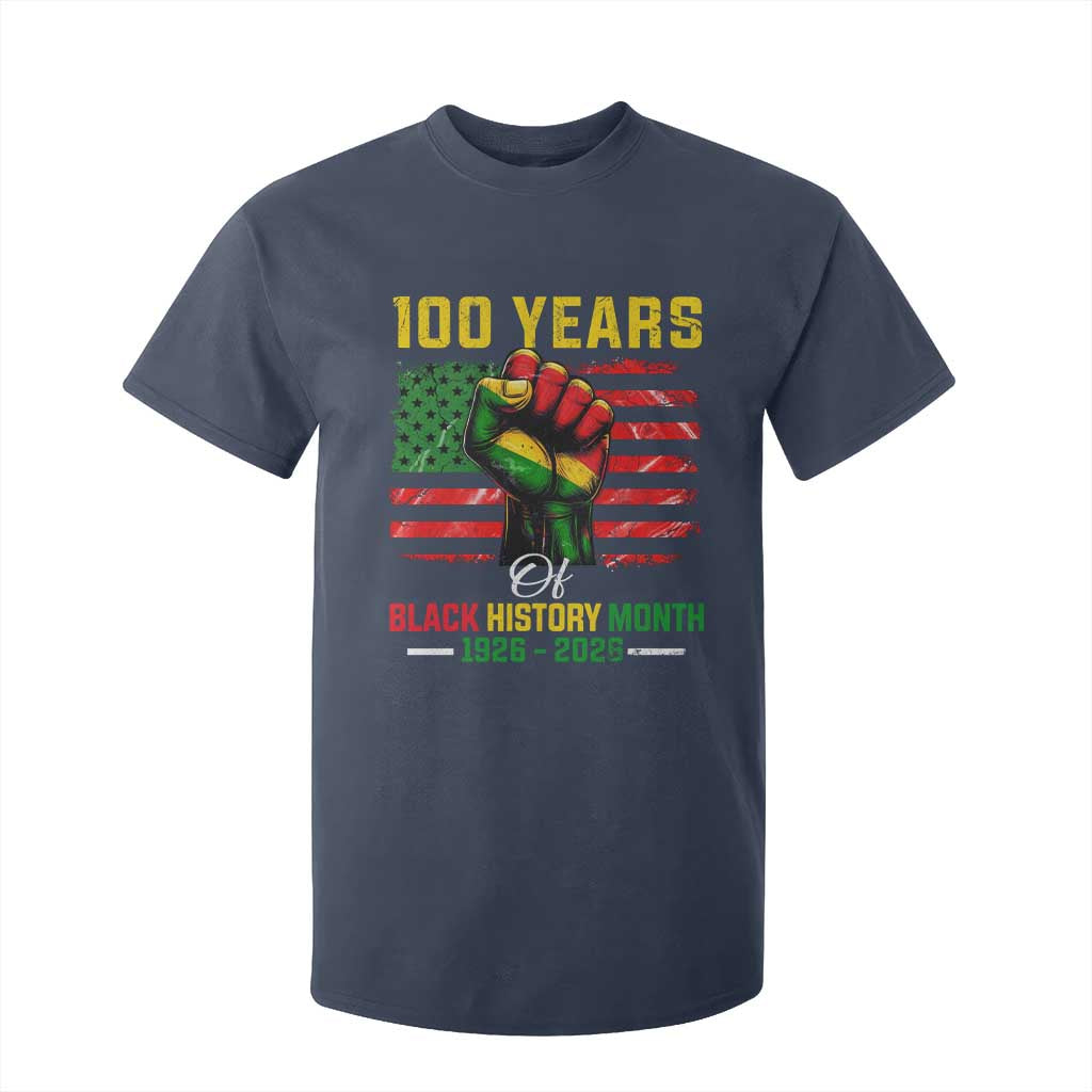 100 Years Of Black History Month T Shirt For Kid Hand Fist African American Milestone American Flag TS11 Navy Print Your Wear